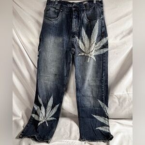 Stylish Blue Jeans with Leaf Design